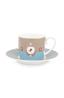 Pip Studio Love Birds Tasse & Untertasse Medaillon Blau-Khaki