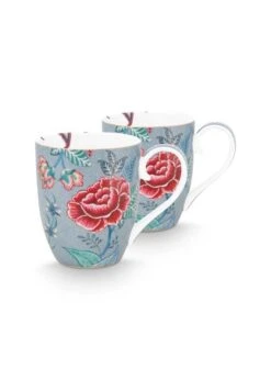 Pip Studio 2er-set: Becher "Mugs Flower Festival" In Blau - 450 Ml