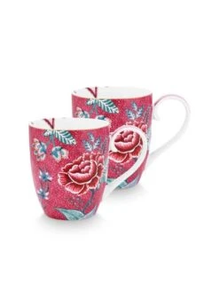Pip Studio 2er-set: Becher "Mugs Flower Festival" In Rosa - 450 Ml