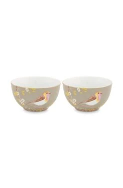 Pip Studio 2er-set: Geschirr "Bowl Early Bird" In Kaki - (D) 18 Cm