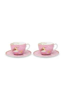 Pip Studio 2er-set: Geschirr "Cups & Saucers Early Bird" In Rosa - 280 Ml
