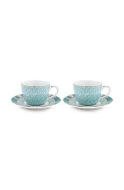 Pip Studio 2er-set: Geschirr "Espresso Cups & Saucers Blushing Birds" In Blau - 120 Ml