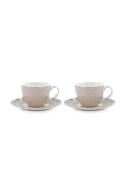 Pip Studio 2er-set: Geschirr "Espresso Cups & Saucers Blushing Birds" In Kaki - 120 Ml