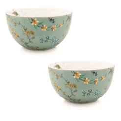 Pip Studio 2er-set: Geschirr "Set/2 Bowls Jolie Flower" In Blue - 12cm