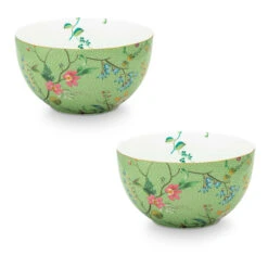Pip Studio 2er-set: Geschirr "Set/2 Bowls Jolie Flower" In Grün - 12cm
