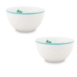 Pip Studio 2er-set: Geschirr "Set/2 Bowls Jolie Golden Flower Dots" In Weiß - 15cm