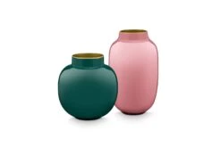 Pip Studio 2tlg. Set Vase "Metal Oval Round" In Rosa/ Grün - (L) 18,5 X (B) 10cm