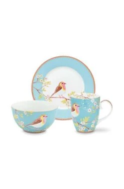 Pip Studio 3tlg: Geschir "Breakfast Set Early Bird" In Blau