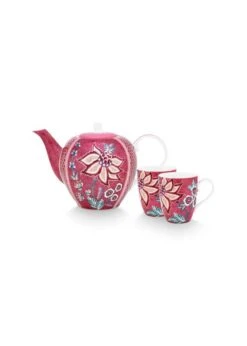 Pip Studio 3tlg: Teegeschirr "Tea Set Flower Festival " In Rosa