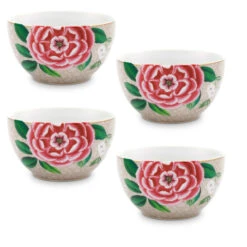 Pip Studio 4er-set: Geschirr "Set/4 Bowls Blushing Birds" In Khaki - 9,5cm