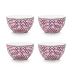 Pip Studio 4er-set: Geschirr "Set/4 Bowls Flower Festival Scallop" In Blau - (D)9,5cm