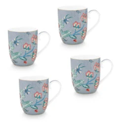 Pip Studio 4er-set: Geschirr "Set/4 Mugs Flower Festival" In Blau