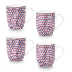 Pip Studio 4er-set: Geschirr "Set/4 Mugs Flower Festival Scallop" In Blau
