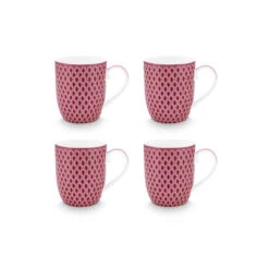 Pip Studio 4er-set: Geschirr "Set/4 Mugs Flower Festival Scallop" In Rosa
