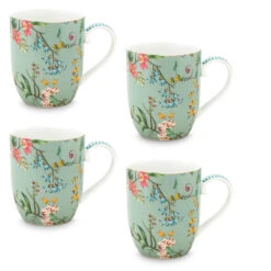 Pip Studio 4er-set: Geschirr "Set/4 Mugs Jolie Flowers" In Blau