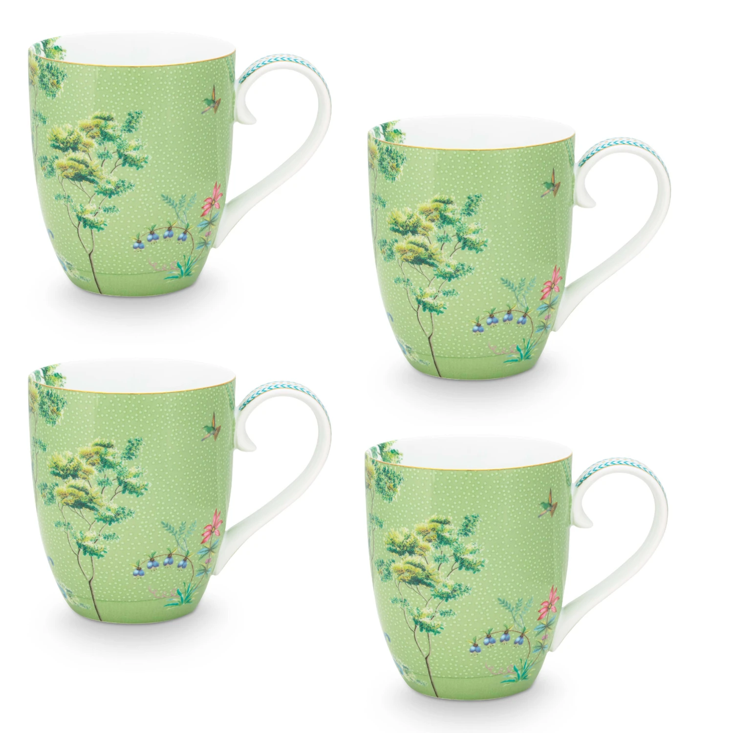 Pip Studio 4er-set: Geschirr "Set/4 Mugs Jolie Heron" In Grün - 450ml 1 Pip Studio 4er-set: Geschirr "Set/4 Mugs Jolie Heron" In Grün - 450ml