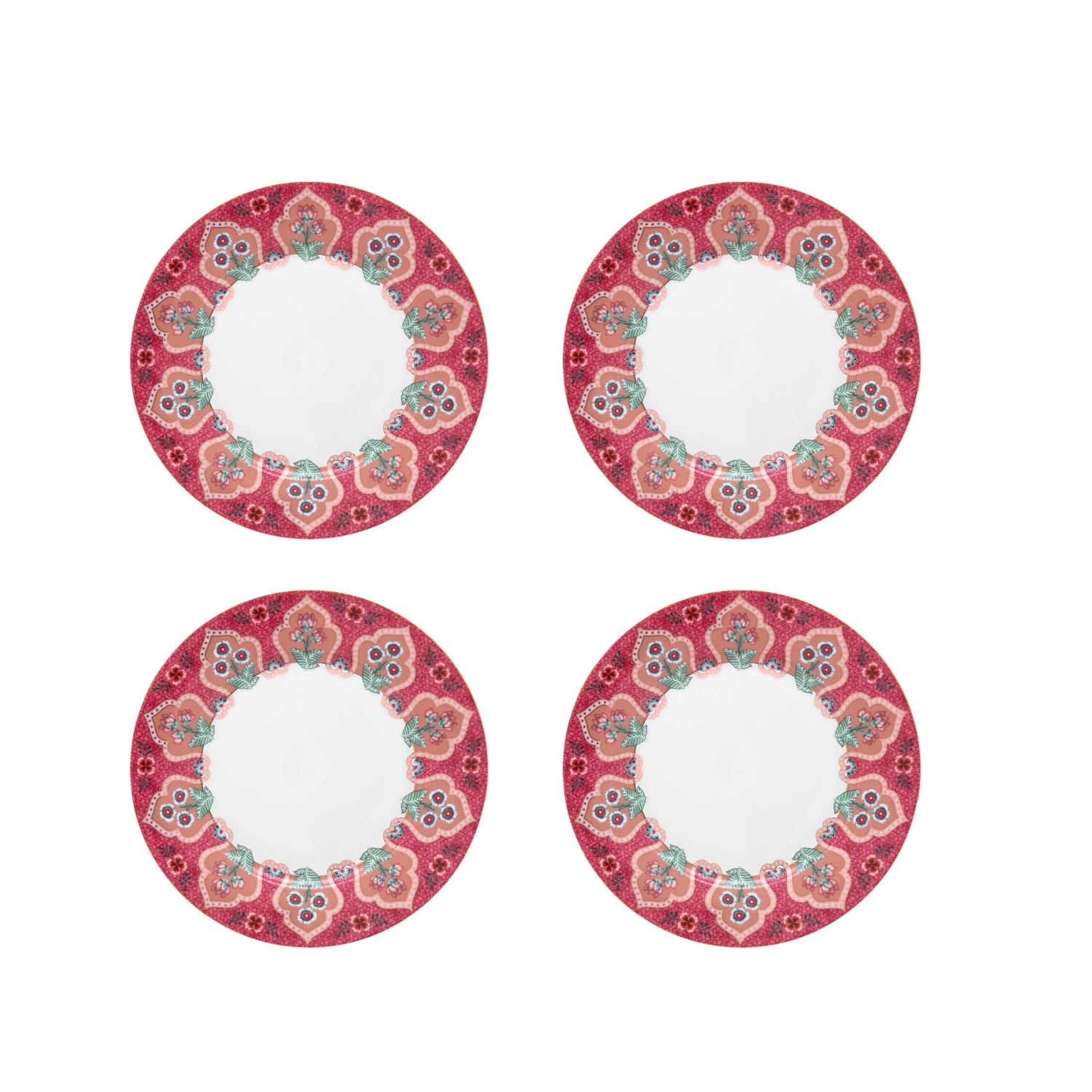 Pip Studio 4er-set: Geschirr "Set/4 Plates Flower Festival Deco" In Rosa - 21cm 1 Pip Studio 4er-set: Geschirr "Set/4 Plates Flower Festival Deco" In Rosa - 21cm