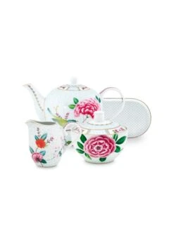 Pip Studio 4tlg: Teegeschirr "Tea Set Blushing Birds" In Weiß