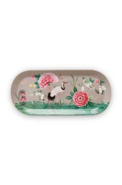 Pip Studio Geschirr "Cake Tray Rectangular Blushing Birds" In Kaki - (L) 33.3 X (B)15.5 Cm
