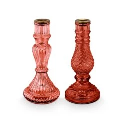 Pip Studio Kerzenstaender "Set/2 Glass Pink" In Rosa