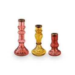 Pip Studio Kerzenstaender "Set/3 Glass Pink" In Rosa