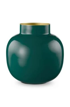 Pip Studio Vasen "Metal Round Dark Green" In Grün - 25cm