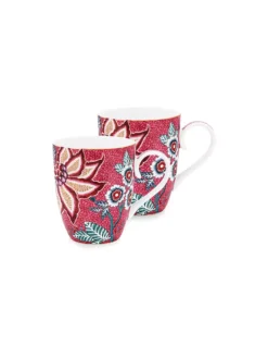 PIP STUDIO, Henkelbecher2er Set Large 350ml Flower Festival Dark Pink