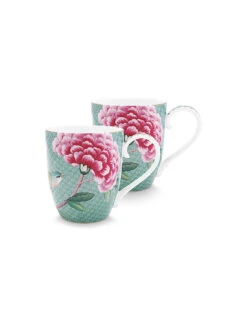 PIP STUDIO, Henkelbecher Set 2er X-Large BLUSHING BIRDS 450ml Blau
