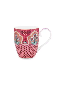 PIP STUDIO, Henkelbecher XL 450ml Flower Festival Dark Pink