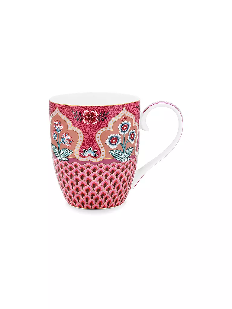PIP STUDIO, Henkelbecher XL 450ml Flower Festival Dark Pink 1 PIP STUDIO, Henkelbecher XL 450ml Flower Festival Dark Pink
