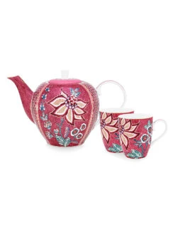PIP STUDIO, Tekanne Mit Henklbecher Set Large Flower Festival Dark Pink